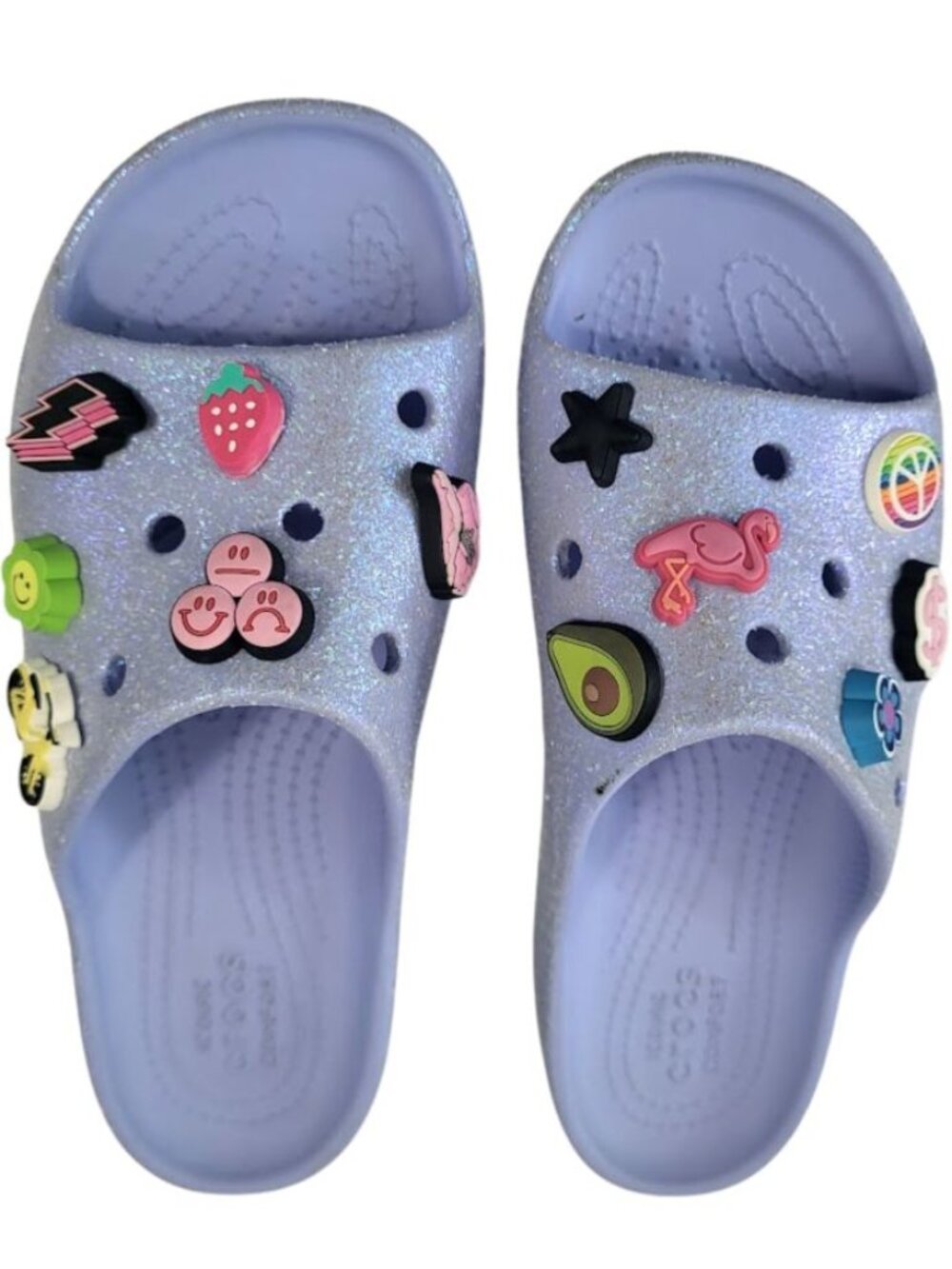 CROCS Lavender & Silver Glitter Moon Jelly Slip-On Slide Sandals Women's 6